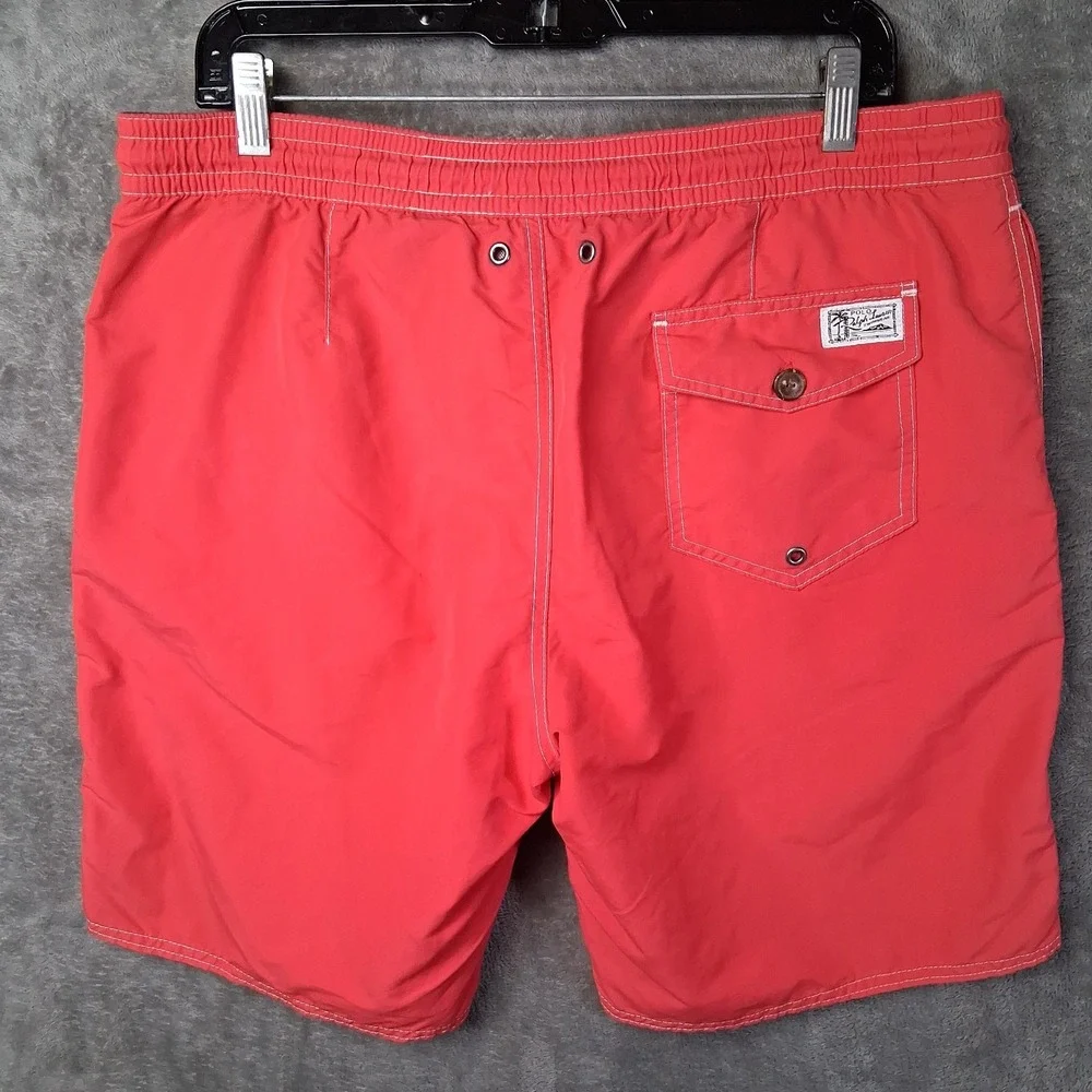 Polo Ralph Lauren Swimwear Shorts Men Size Large Red Pastel Lined Elastic Waist